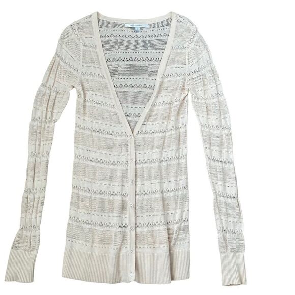 Lauren Conrad Long Cardigan Crochet Knit Cream Long Sleeve Buttons Women's Small - Picture 1 of 7